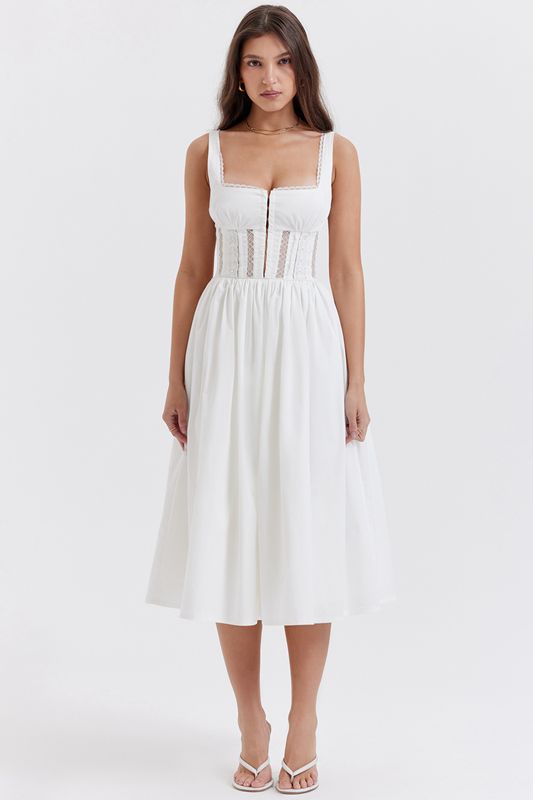 White House Of Cb Lace Trim Midi Dress | OKY-059741