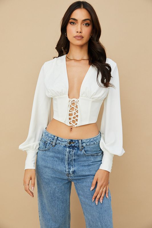 White House Of Cb Lace Up Bodysuit | HMO-862059