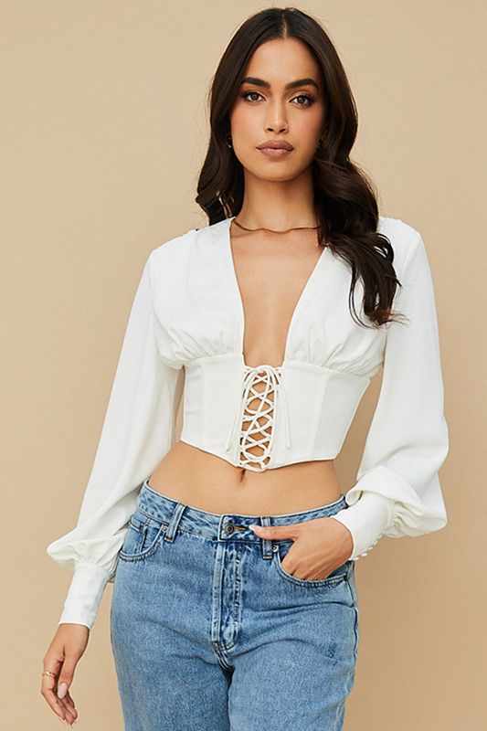 White House Of Cb Lace Up Bodysuit | HMO-862059