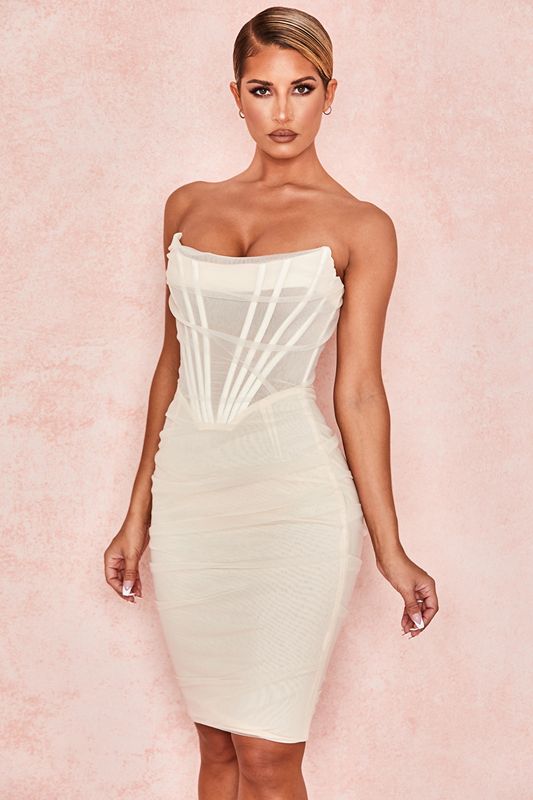 White House Of Cb Mesh Strapless Dress | DAQ-136972