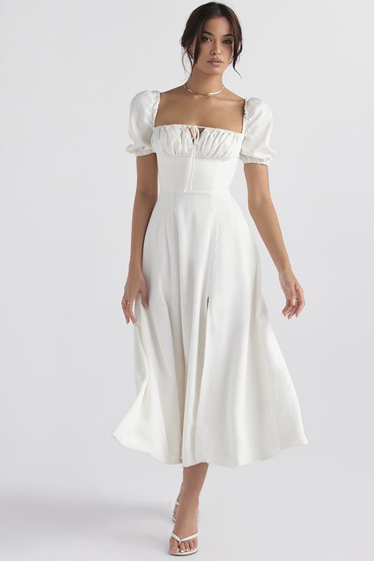 White House Of Cb Puff Sleeve Midi Dress | GDO-473016