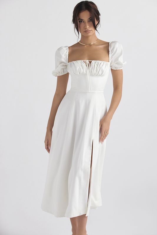 White House Of Cb Puff Sleeve Midi Dress | GDO-473016