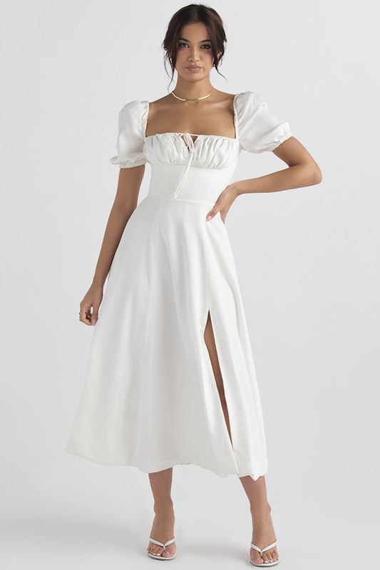 White House Of Cb Puff Sleeve Midi Dress | GDO-473016