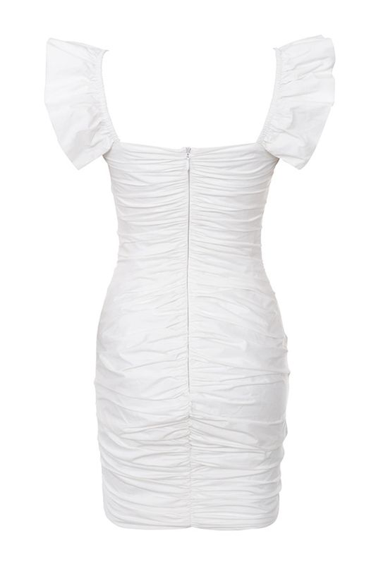 White House Of Cb Ruched Cotton Ruffle Dress | IKL-315407