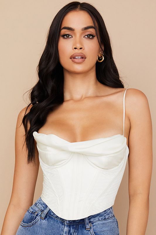 White House Of Cb Satin Draped Bodysuit | JOR-480671