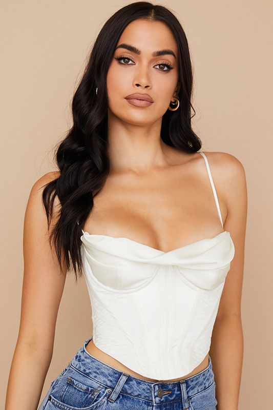 White House Of Cb Satin Draped Bodysuit | JOR-480671