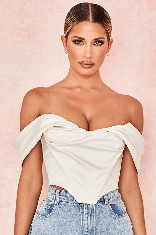 White House Of Cb Satin Draped Shoulder Corset | UEB-792564