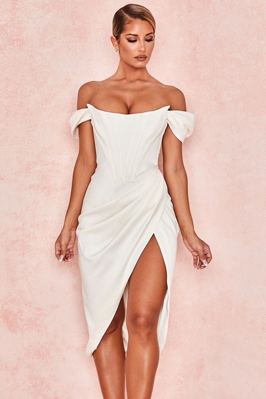 White House Of Cb Satin Off Shoulder Dress | ODC-903285