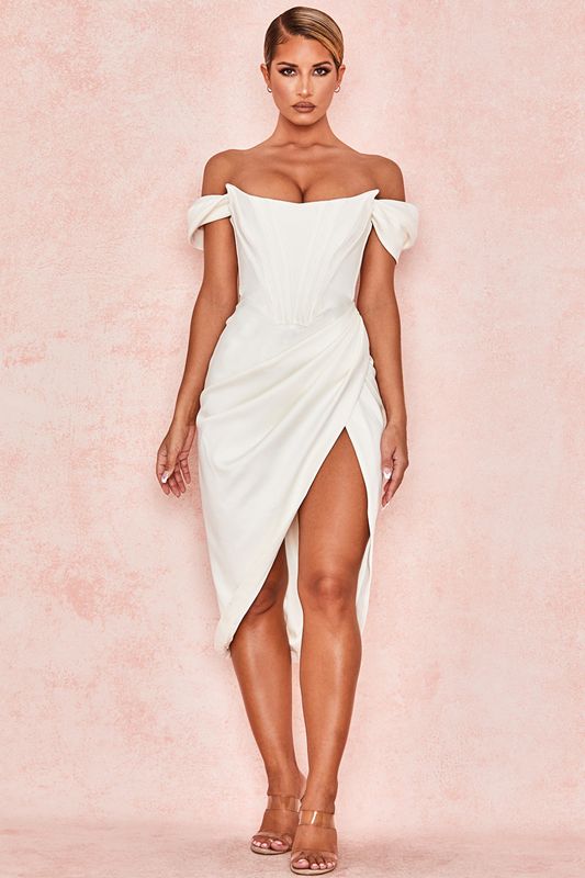 White House Of Cb Satin Off Shoulder Dress | ODC-903285