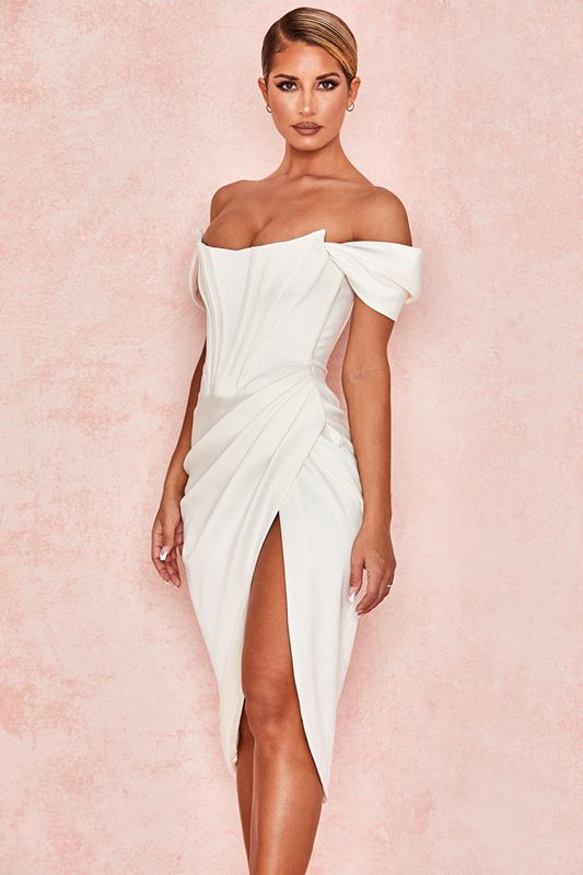 White House Of Cb Satin Off Shoulder Dress | ODC-903285