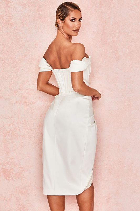 White House Of Cb Satin Off Shoulder Dress | ODC-903285