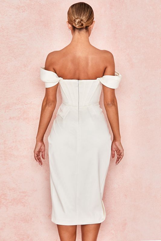 White House Of Cb Satin Off Shoulder Dress | ODC-903285