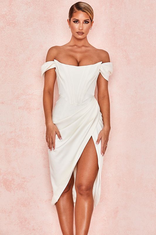 White House Of Cb Satin Off Shoulder Dress | ODC-903285