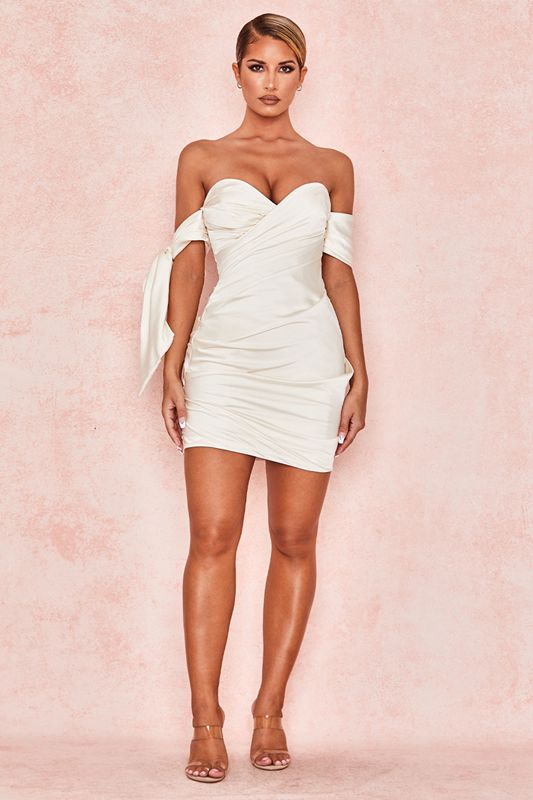 White House Of Cb Satin Off Shoulder Tie  Dress | WPM-305814