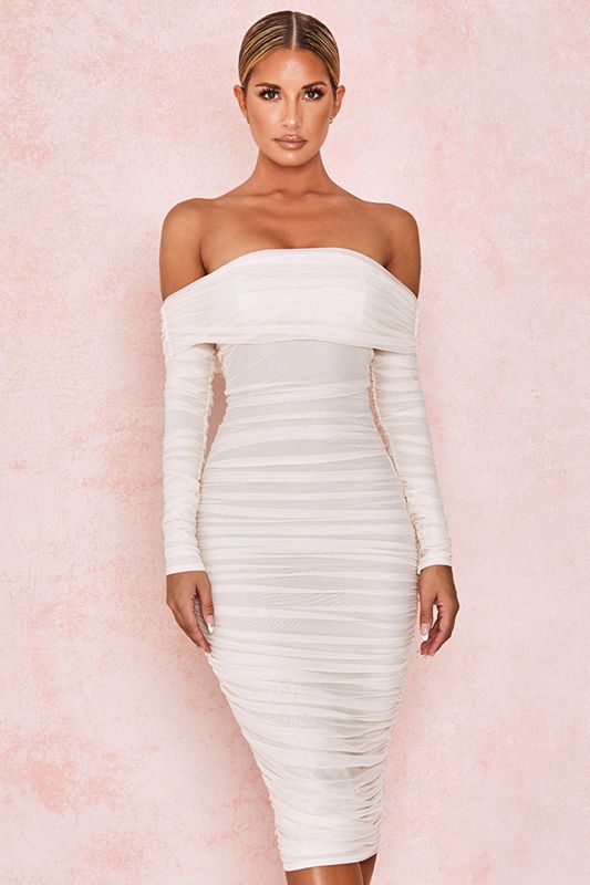 White House Of Cb Tulle Off Shoulder Ruched  Dress | ULG-587912