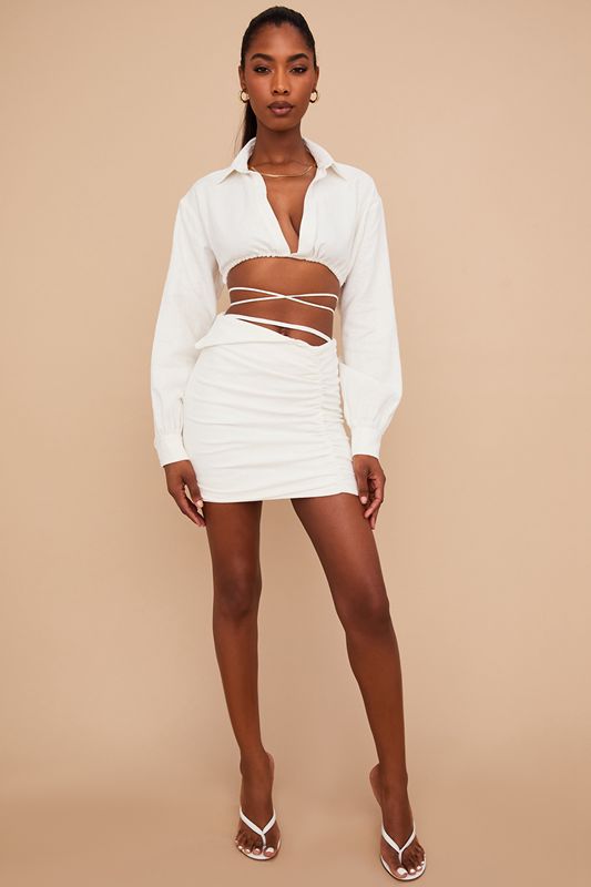 White House Of Cb White Folded Waist Mini  Skirts | JUZ-356021