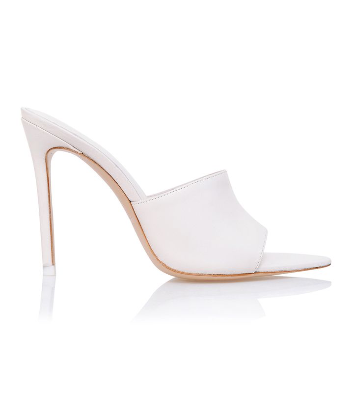 White House Of Cb White Leather Pointed Mules | PMG-923067