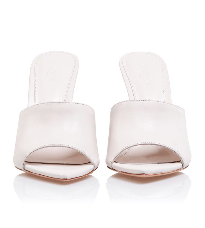 White House Of Cb White Leather Pointed Mules | PMG-923067