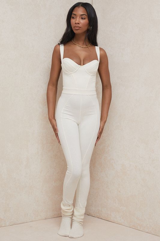 White House Of Cb White Stretch Jersey Jumpsuit | UQW-493210