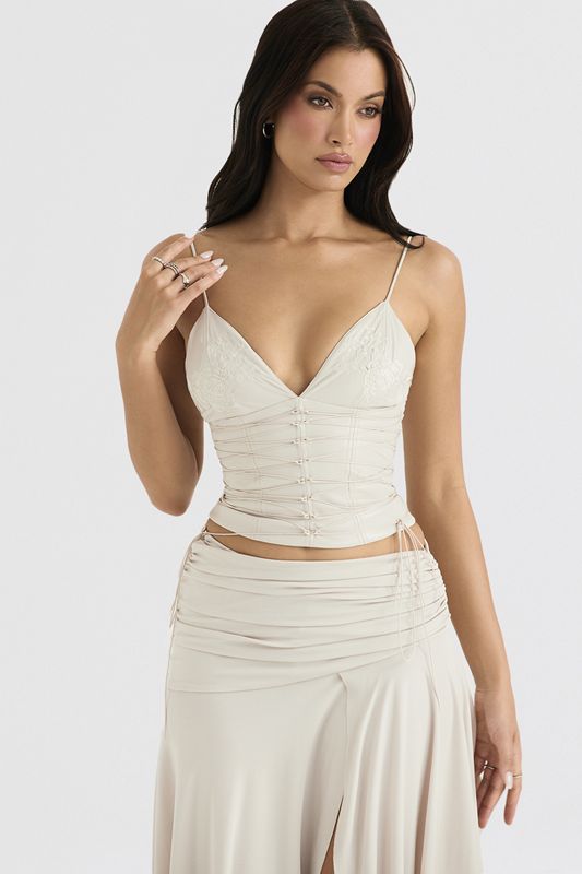 White House Of Cb White Vegan Leather Corset | DNL-735629