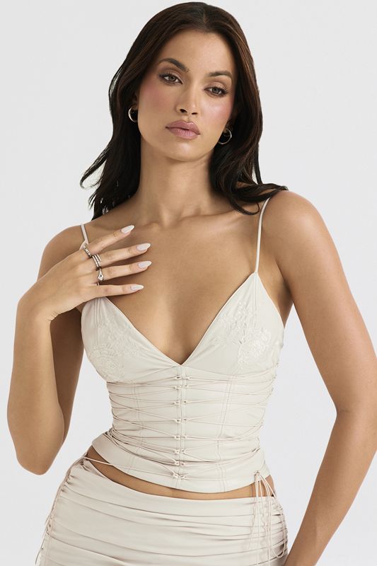 White House Of Cb White Vegan Leather Corset | DNL-735629