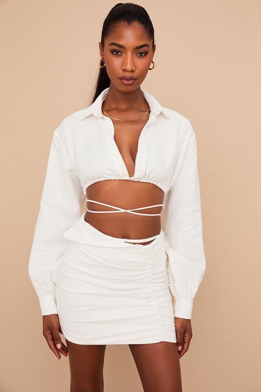 White House Of Cb Wrap Around Cropped Shirt Tops | YKM-483105