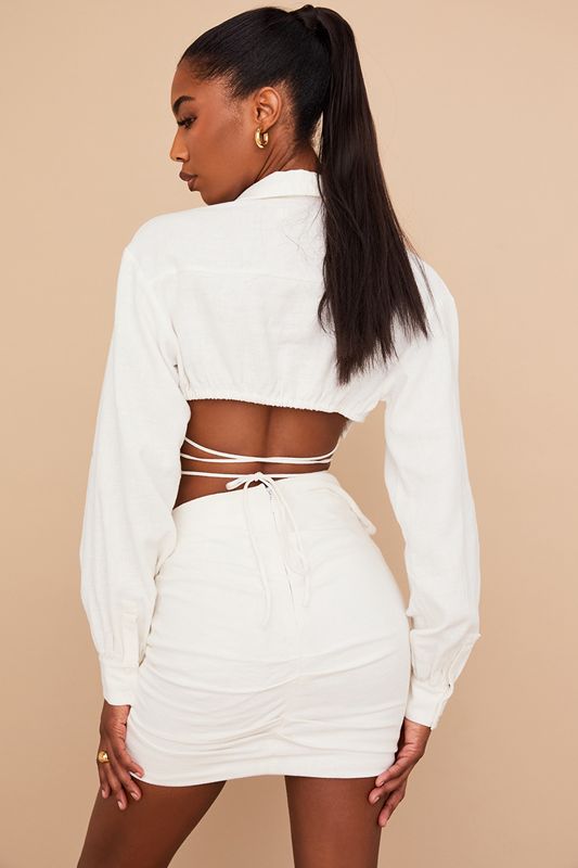 White House Of Cb Wrap Around Cropped Shirt Tops | YKM-483105