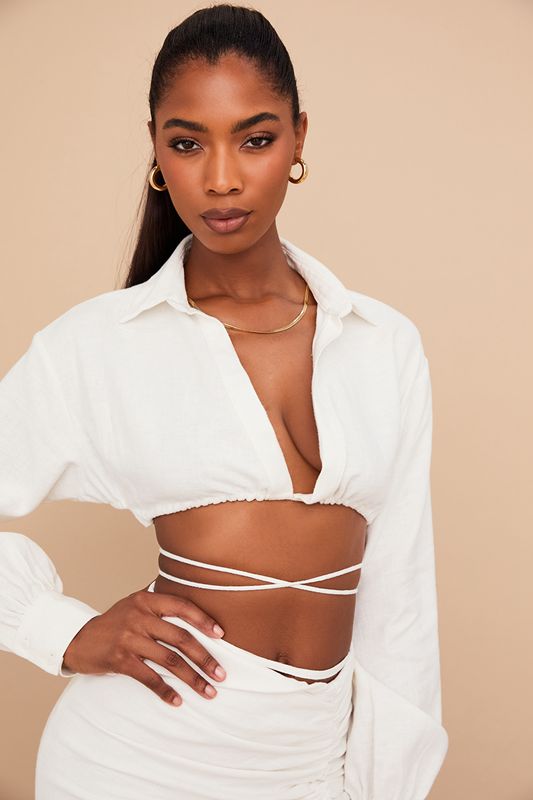 White House Of Cb Wrap Around Cropped Shirt Tops | YKM-483105