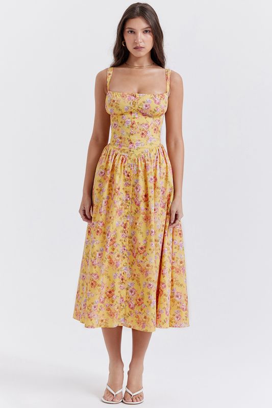 Yellow House Of Cb Print Midi Dress | JLI-173492