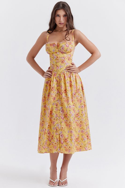 Yellow House Of Cb Print Midi Dress | JLI-173492