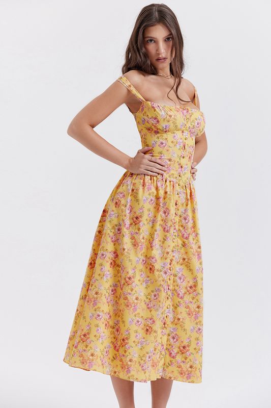 Yellow House Of Cb Print Midi Dress | JLI-173492