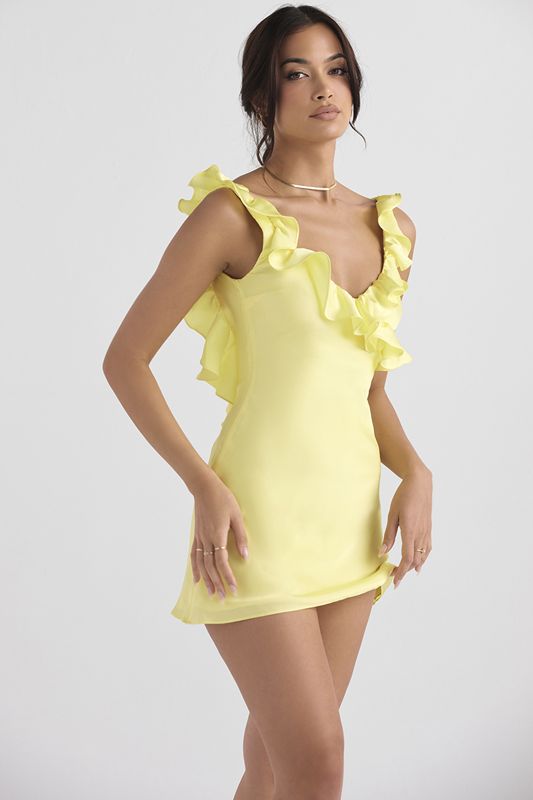 Yellow House Of Cb Satin Ruffle Mini Dress | XBC-042567